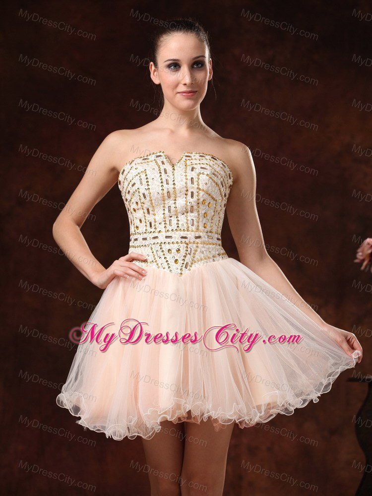 Strapless Mini-length Prom Dress with Exquisite Rhinestones