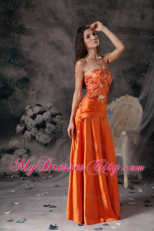 Taffeta Orange Red Prom Dress with Strapless Beadings