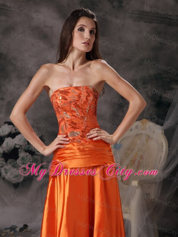 Taffeta Orange Red Prom Dress with Strapless Beadings