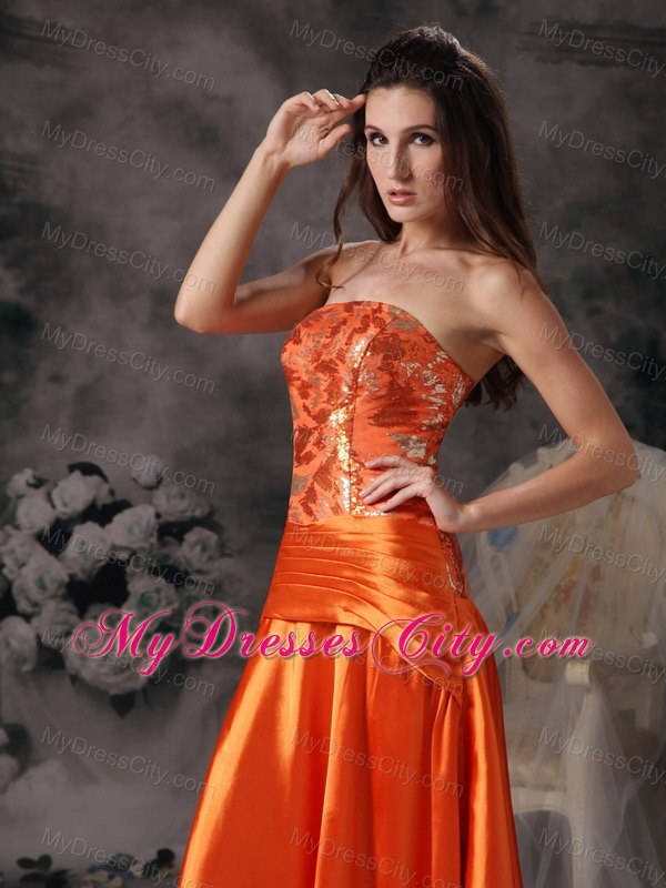 Taffeta Orange Red Prom Dress with Strapless Beadings