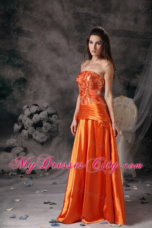 Taffeta Orange Red Prom Dress with Strapless Beadings