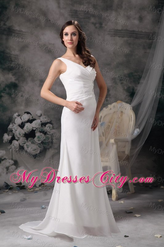 A-line One Shoulder White Beading Ruched Brush Dress for Prom