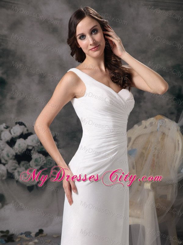 A-line One Shoulder White Beading Ruched Brush Dress for Prom