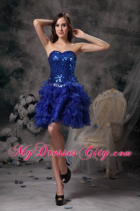 A-line Royal Blue Mini-length Prom Dress with Sequins Ruffled