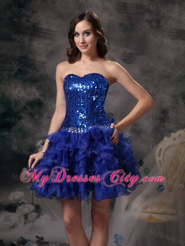 A-line Royal Blue Mini-length Prom Dress with Sequins Ruffled