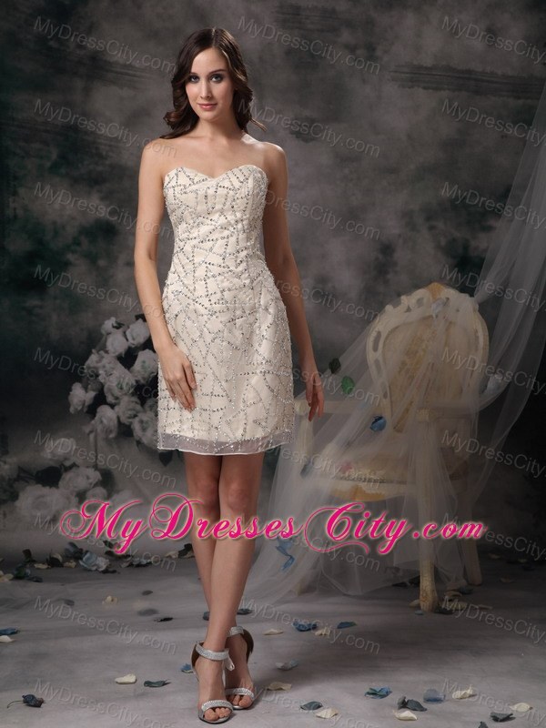 Champagne Column Mini-length Sequined Taffeta Prom Dress