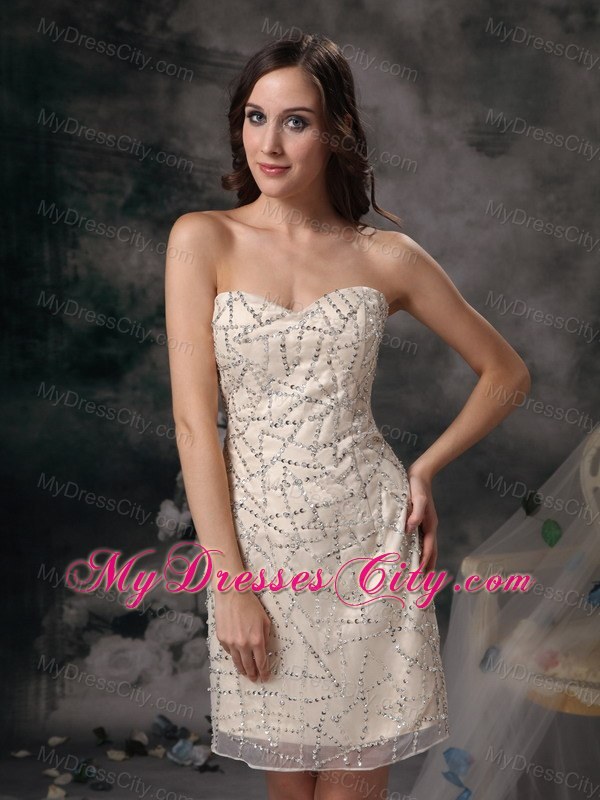 Champagne Column Mini-length Sequined Taffeta Prom Dress