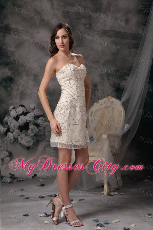 Champagne Column Mini-length Sequined Taffeta Prom Dress