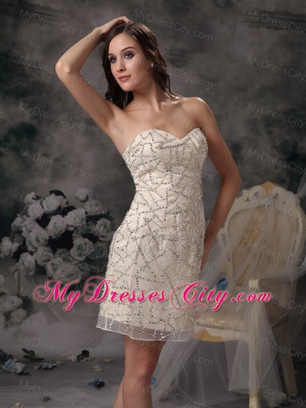 Champagne Column Mini-length Sequined Taffeta Prom Dress