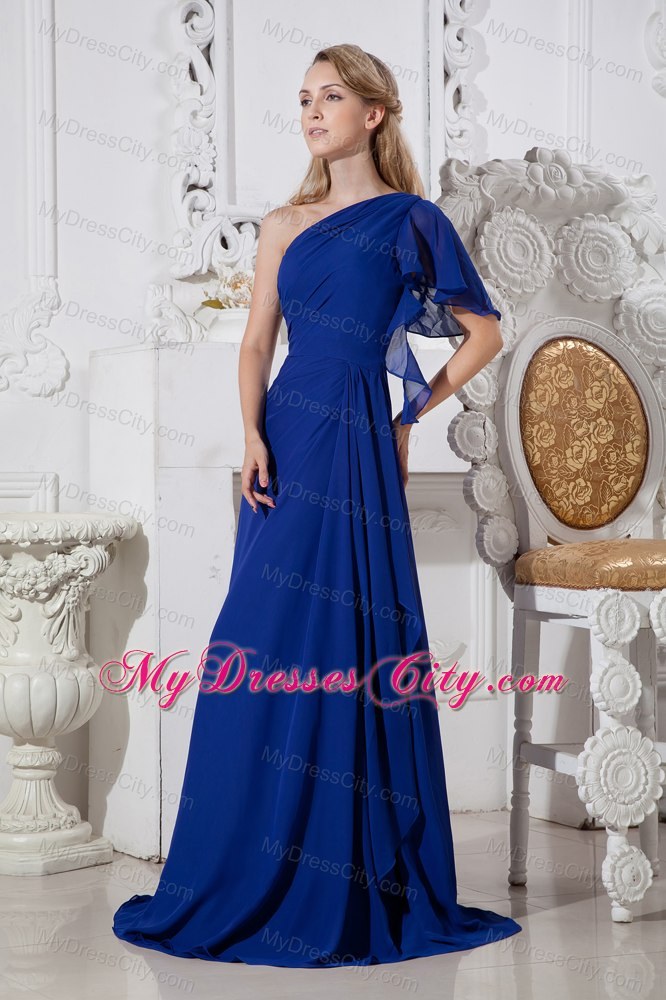 Royal Blue A-line Brush One Shoulder Chiffon Prom Dress