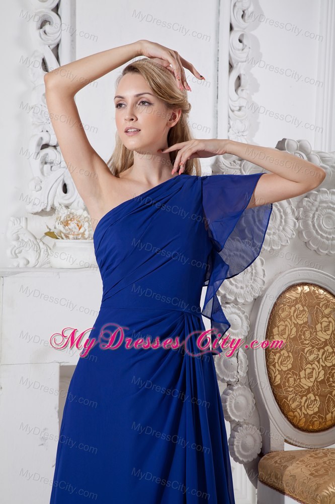 Royal Blue A-line Brush One Shoulder Chiffon Prom Dress