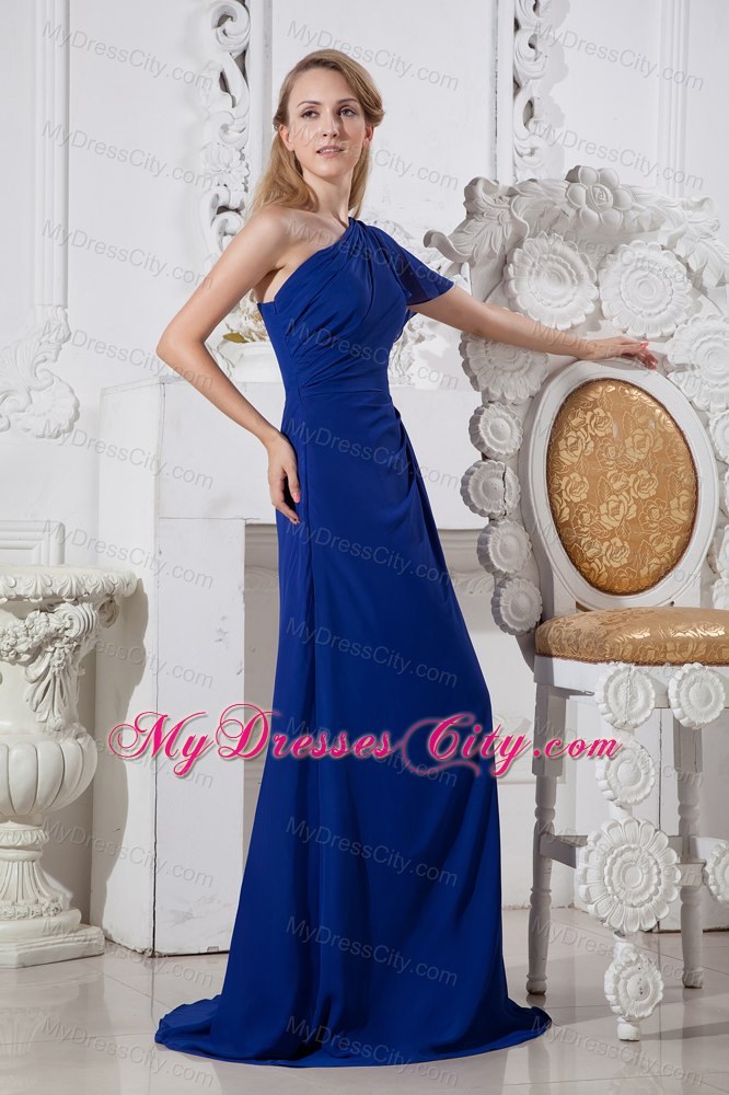 Royal Blue A-line Brush One Shoulder Chiffon Prom Dress