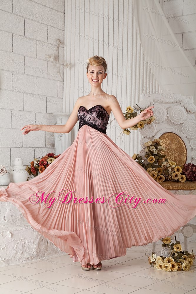 Pleated Chiffon Peach Prom Dress with Lace Covered 2013