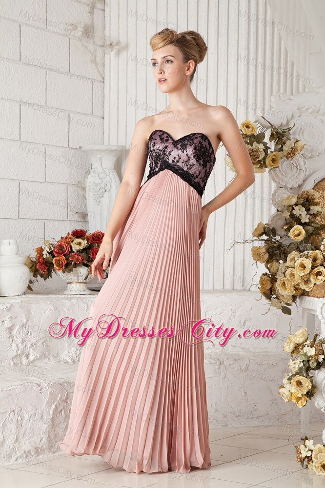 Pleated Chiffon Peach Prom Dress with Lace Covered 2013