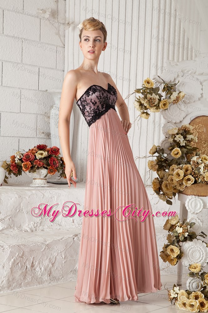 Pleated Chiffon Peach Prom Dress with Lace Covered 2013