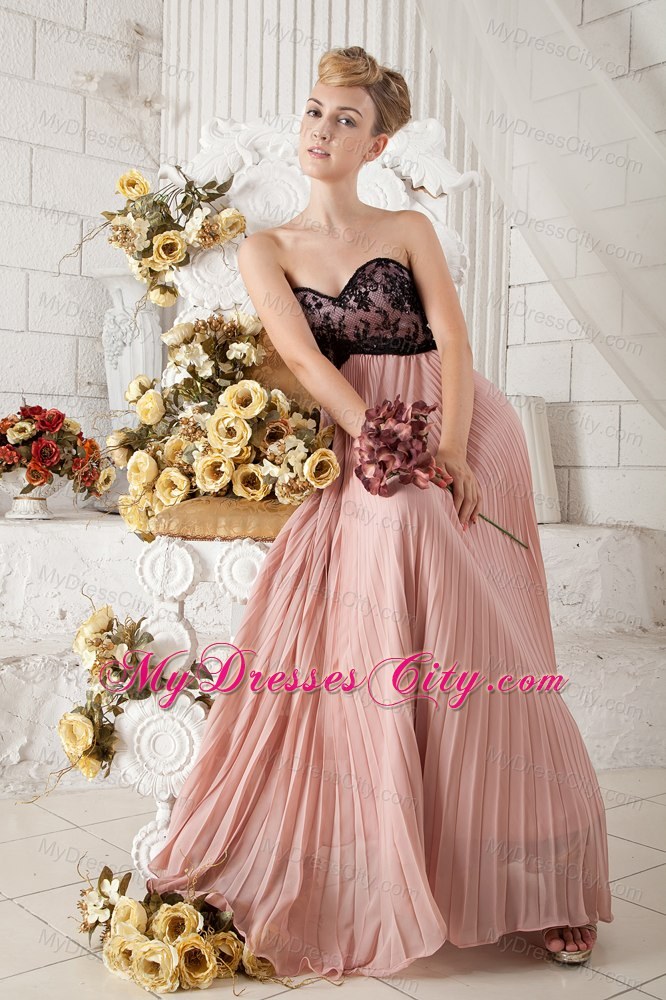 Pleated Chiffon Peach Prom Dress with Lace Covered 2013