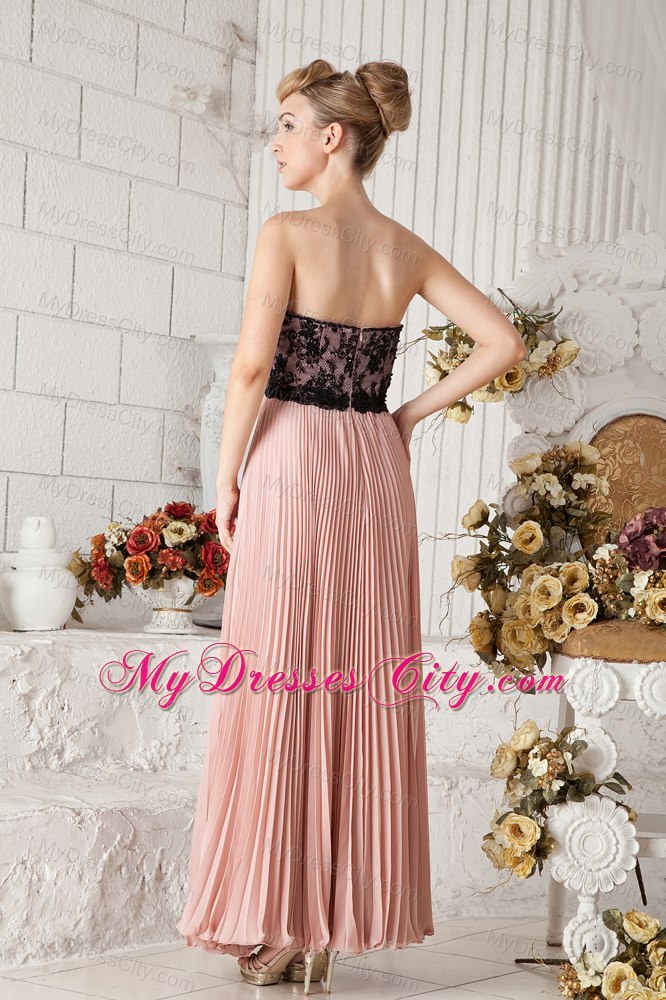 Pleated Chiffon Peach Prom Dress with Lace Covered 2013