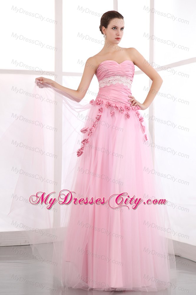 Taffeta and Tulle Pink Sweetheart Prom Dress with Appliques