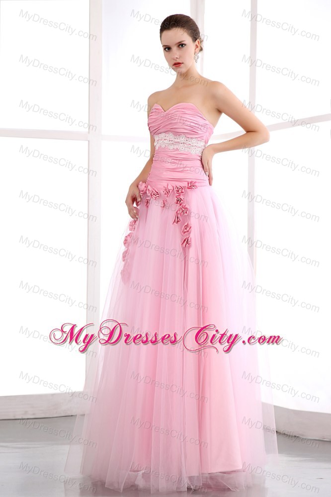 Taffeta and Tulle Pink Sweetheart Prom Dress with Appliques