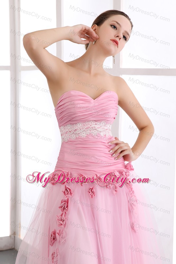 Taffeta and Tulle Pink Sweetheart Prom Dress with Appliques