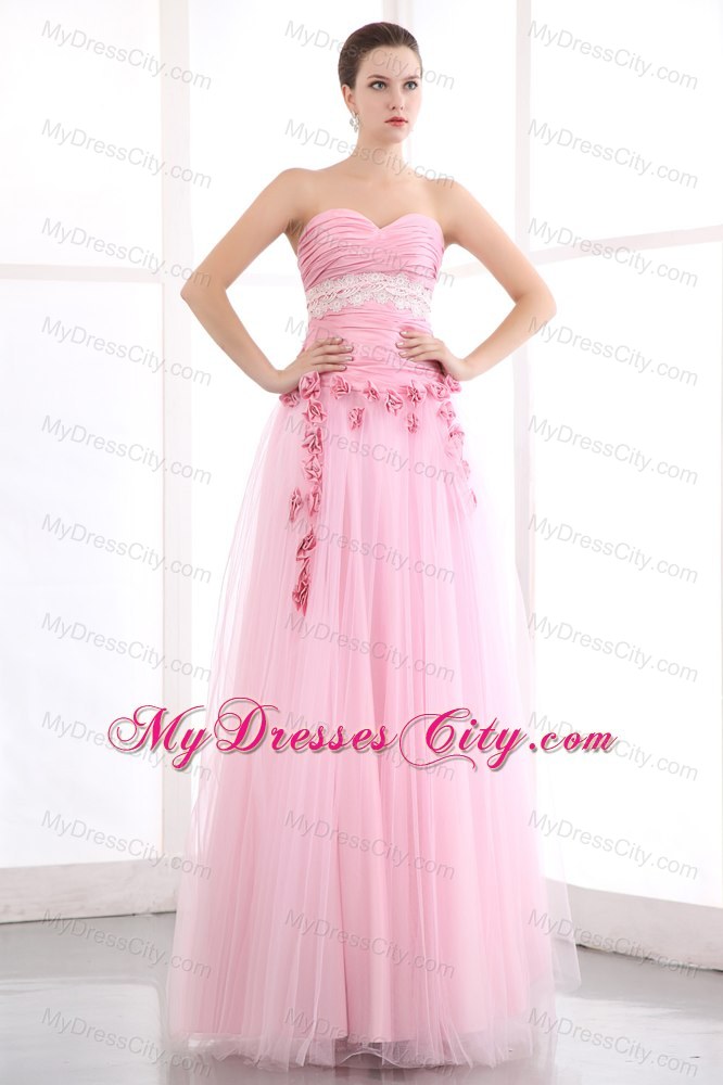 Taffeta and Tulle Pink Sweetheart Prom Dress with Appliques