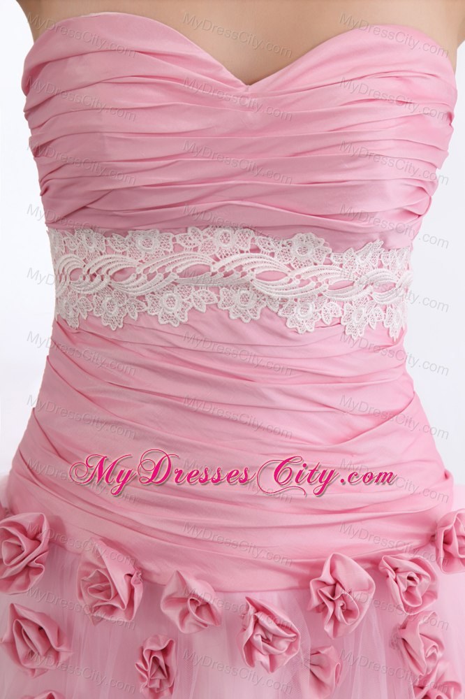 Taffeta and Tulle Pink Sweetheart Prom Dress with Appliques