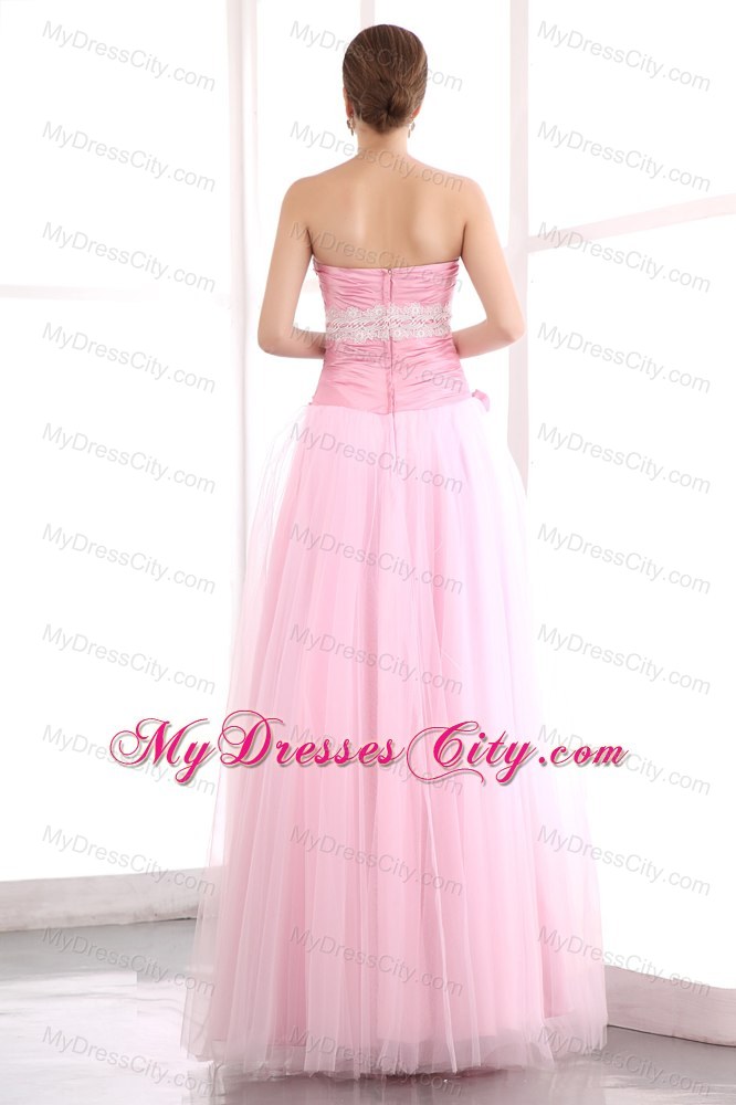 Taffeta and Tulle Pink Sweetheart Prom Dress with Appliques