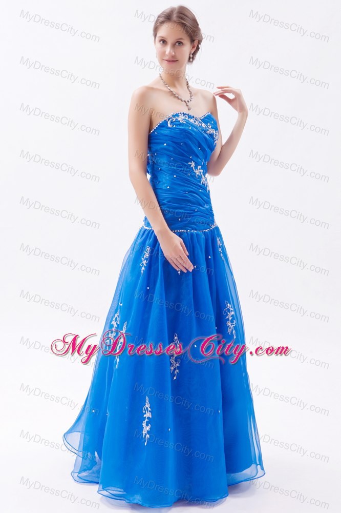 A-line Blue Beaded Sweetheart Prom Dress with Embroidery