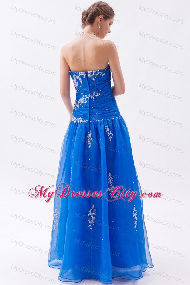 A-line Blue Beaded Sweetheart Prom Dress with Embroidery