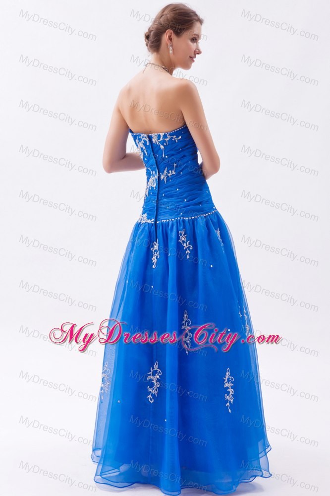 A-line Blue Beaded Sweetheart Prom Dress with Embroidery