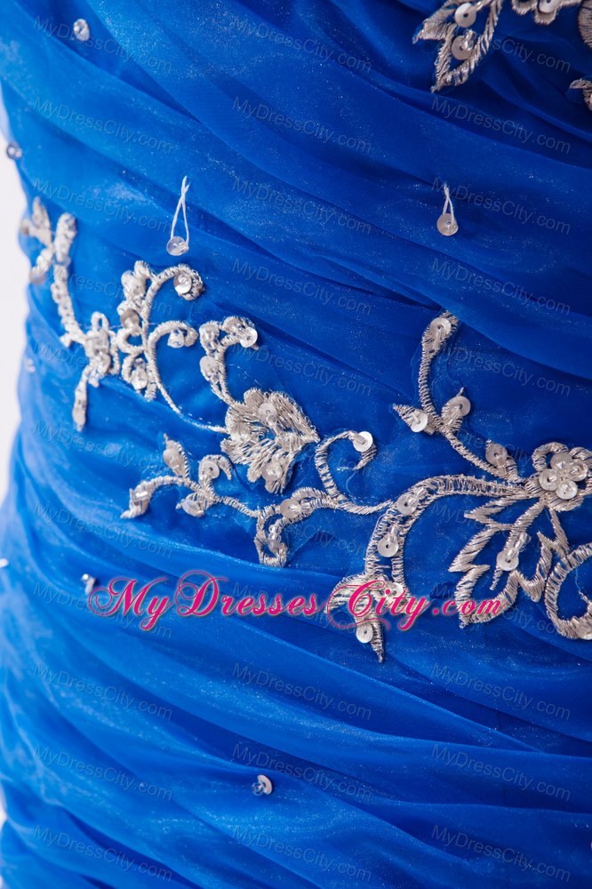 A-line Blue Beaded Sweetheart Prom Dress with Embroidery