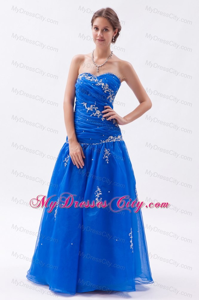 A-line Blue Beaded Sweetheart Prom Dress with Embroidery