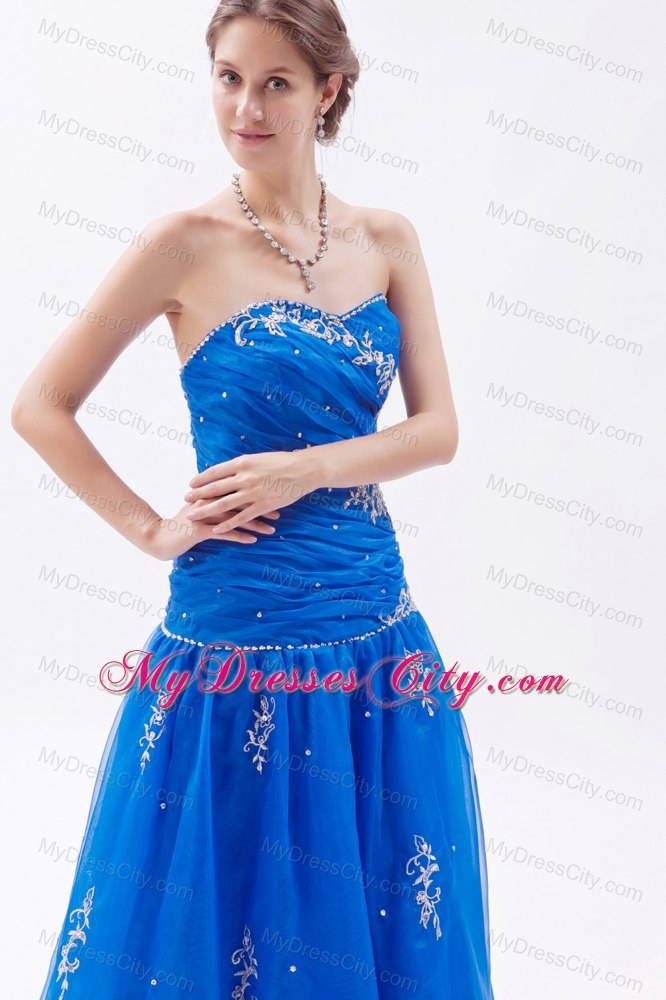 A-line Blue Beaded Sweetheart Prom Dress with Embroidery