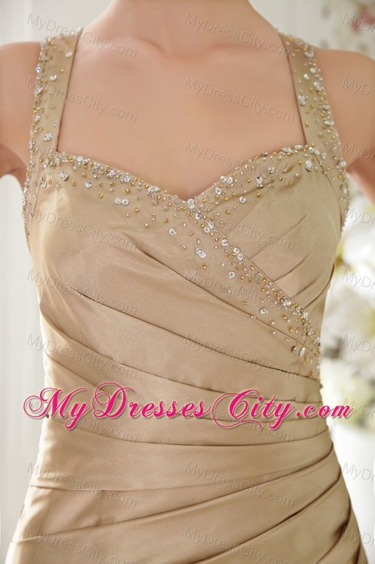 Mermaid Champagne Taffeta Beaded Prom Dress with Brush Train