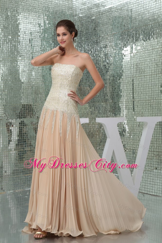 Affordable Sequins Pleats Empire Champagne Prom Dress With Brush Train