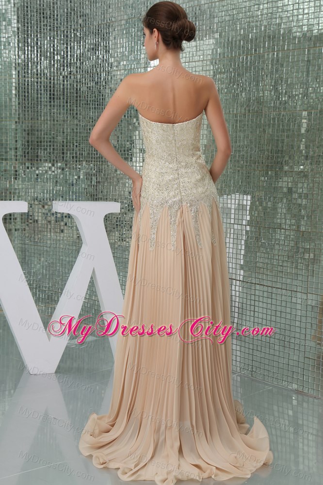 Affordable Sequins Pleats Empire Champagne Prom Dress With Brush Train