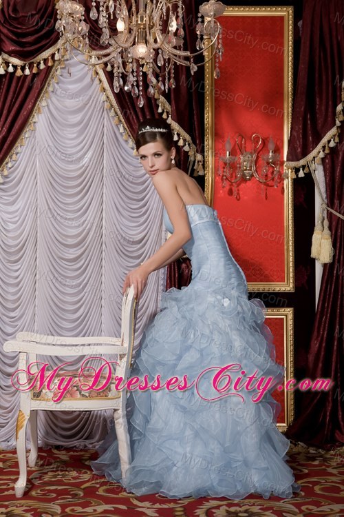 Mermaid Strapless Belt Organza Ruffles Prom Dresses for Girls