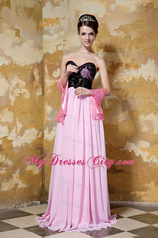 Flower Sweetheart Brush Train Chiffon Pink and Black Prom Dress