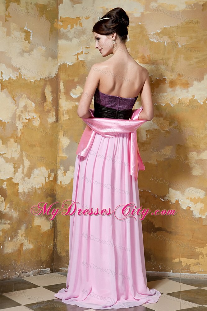 Flower Sweetheart Brush Train Chiffon Pink and Black Prom Dress