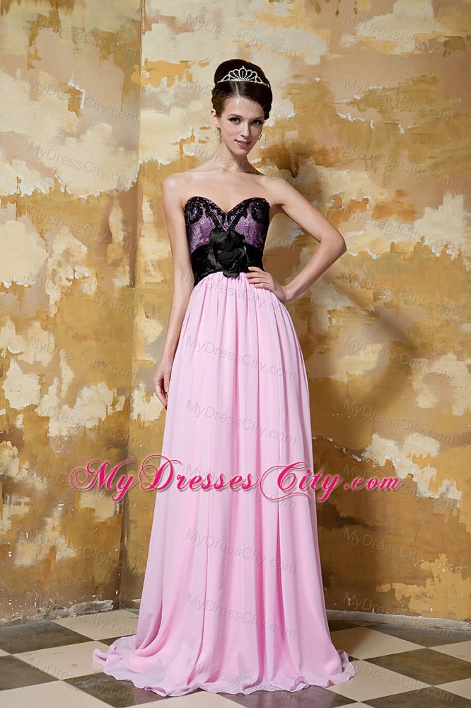 Flower Sweetheart Brush Train Chiffon Pink and Black Prom Dress