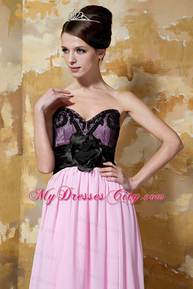 Flower Sweetheart Brush Train Chiffon Pink and Black Prom Dress