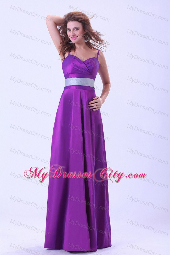 Purple Spaghetti Straps Floor-length Bridemaid Dress with Belt