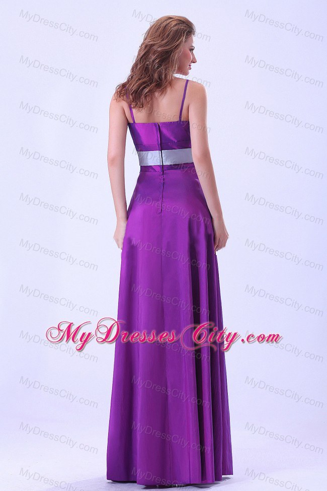 Purple Spaghetti Straps Floor-length Bridemaid Dress with Belt