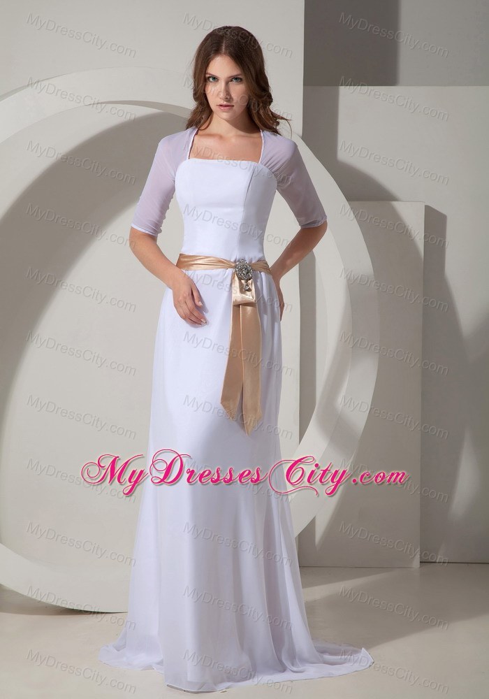 Romantic Sheath Square Neck Brush Bridesmaid Dress with Sash