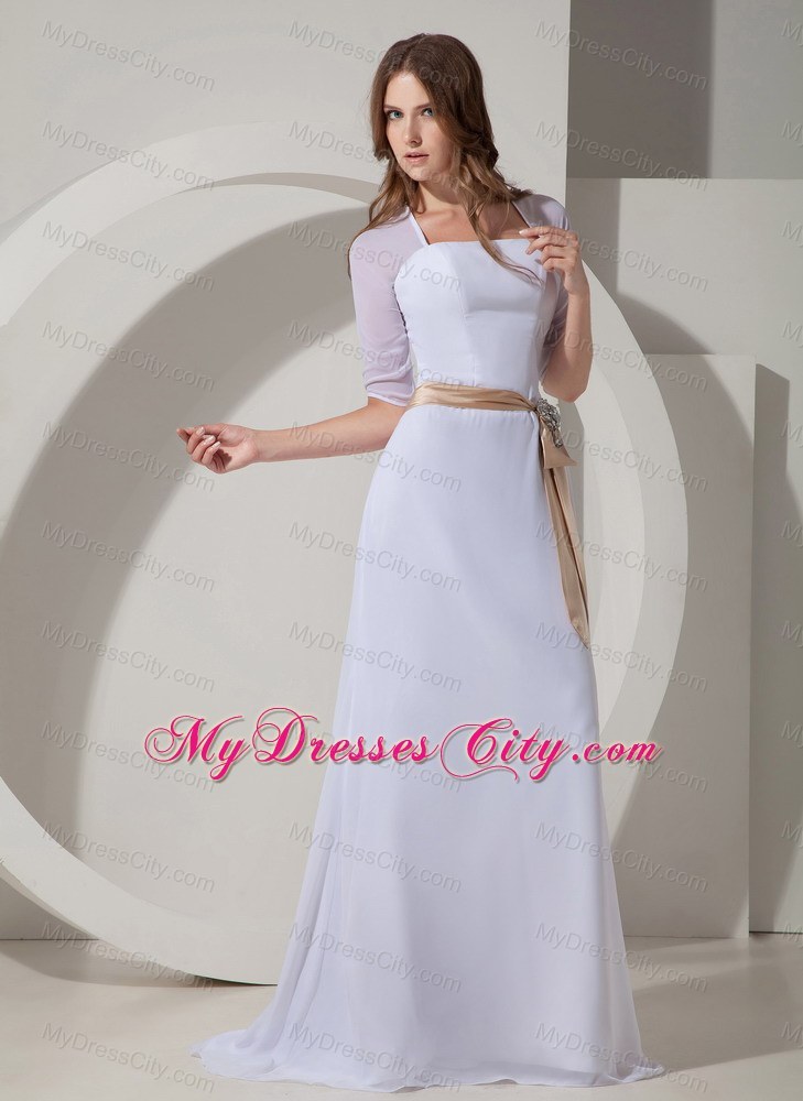 Romantic Sheath Square Neck Brush Bridesmaid Dress with Sash