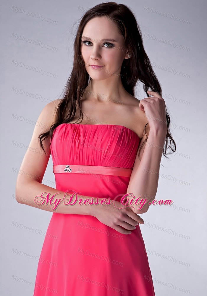 Red and Watermelon Strapless Bridesmaid Dress by Ankle-length