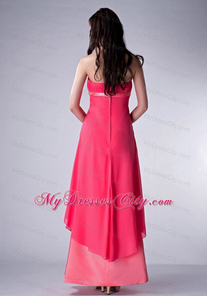 Red and Watermelon Strapless Bridesmaid Dress by Ankle-length