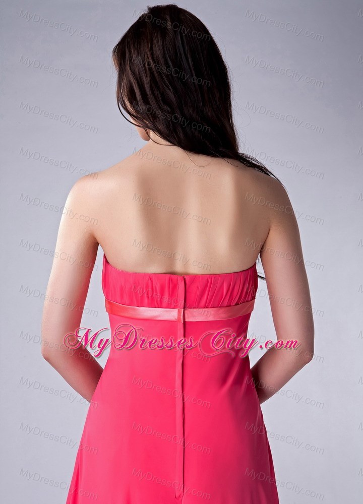 Red and Watermelon Strapless Bridesmaid Dress by Ankle-length