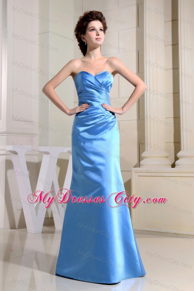 Elegant Blue Sweetheart Floor-length Ruched Bridesmaid Dress