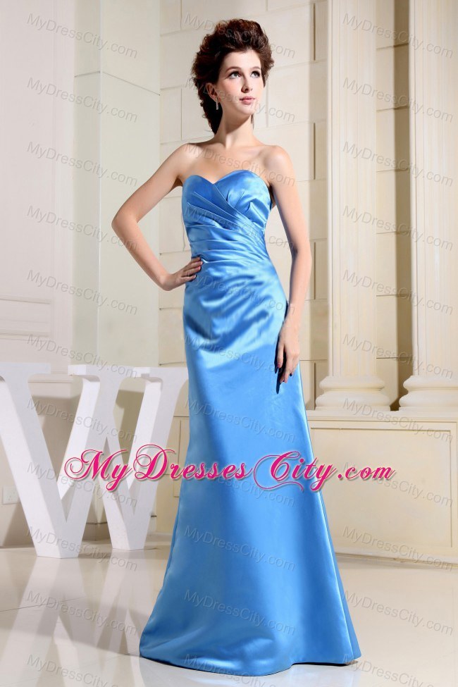 Elegant Blue Sweetheart Floor-length Ruched Bridesmaid Dress